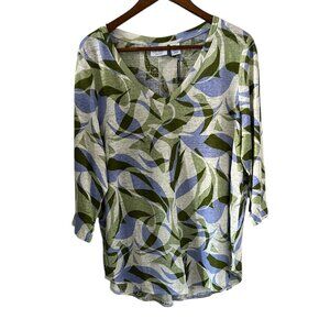 Nicole Miller NEW Linen V-Neck Leaf Print Shirt Size 1X